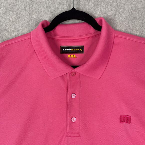 Loudmouth Golf Shirt Mens XXL Pink Polo 2XL Embroidered Spell Out - Picture 1 of 8